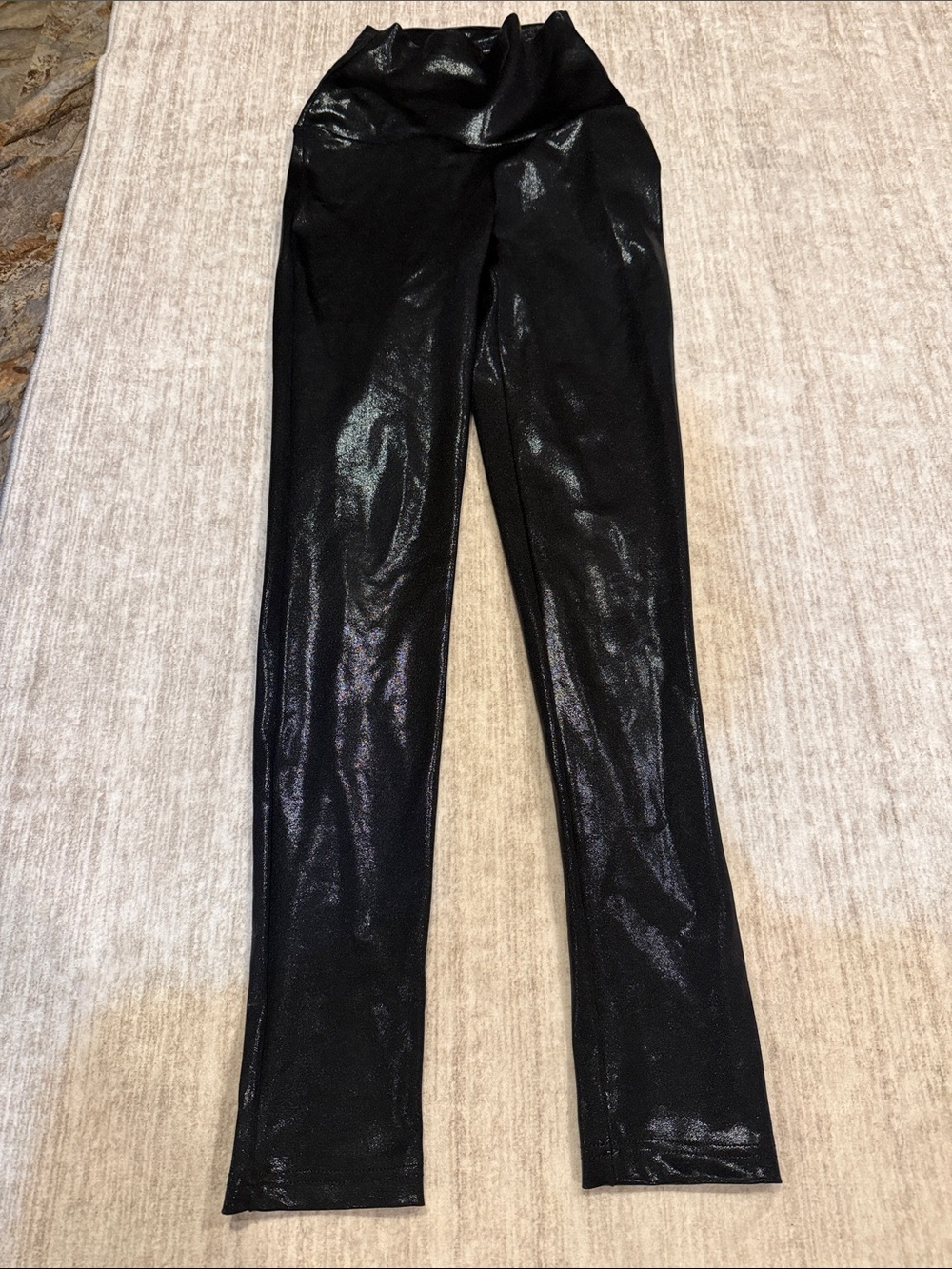 Black Shimmer shiny High-Waist girls dance leggings. Size medium